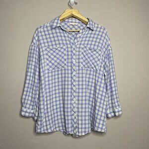 LISTICLE Purple‎ Plaid Oversized  Shirt Button Up Women's Size L